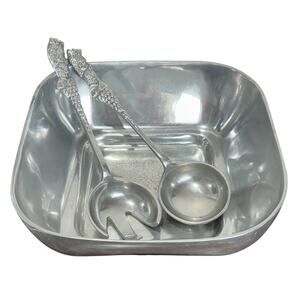 Vintage MCM Arthur Court Sand-Cast Metal Serveware Salad Set w/ Grapevine Detail